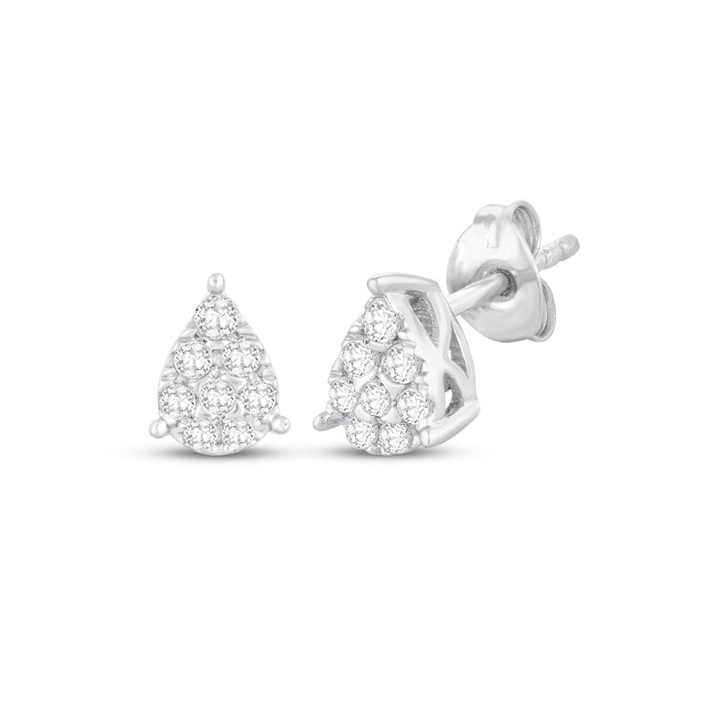 Main Image 1 of Multi-Diamond Teardrop Stud Earrings 1/4 ct tw 10K White Gold