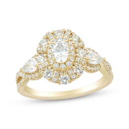 Adore Oval-Cut & Pear-Shaped Diamond Three-Stone Engagement Ring 1-1/2 ct tw 14K Yellow Gold