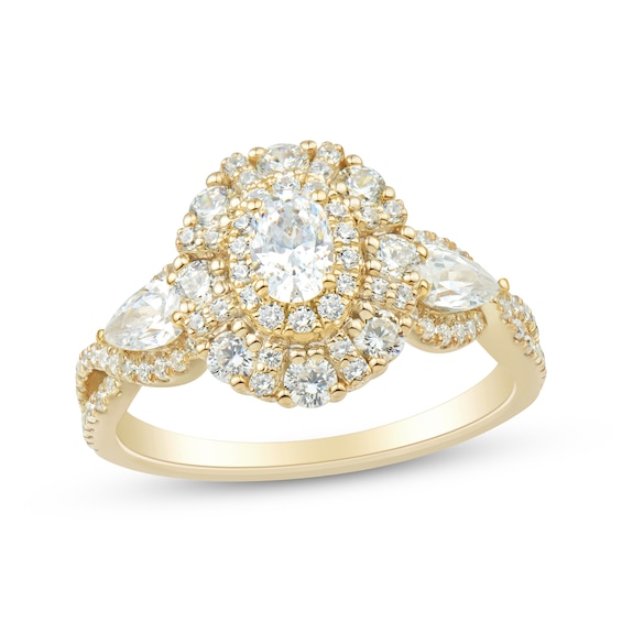 Adore Oval-Cut & Pear-Shaped Diamond Three-Stone Engagement Ring 1-1/2 ct tw 14K Yellow Gold