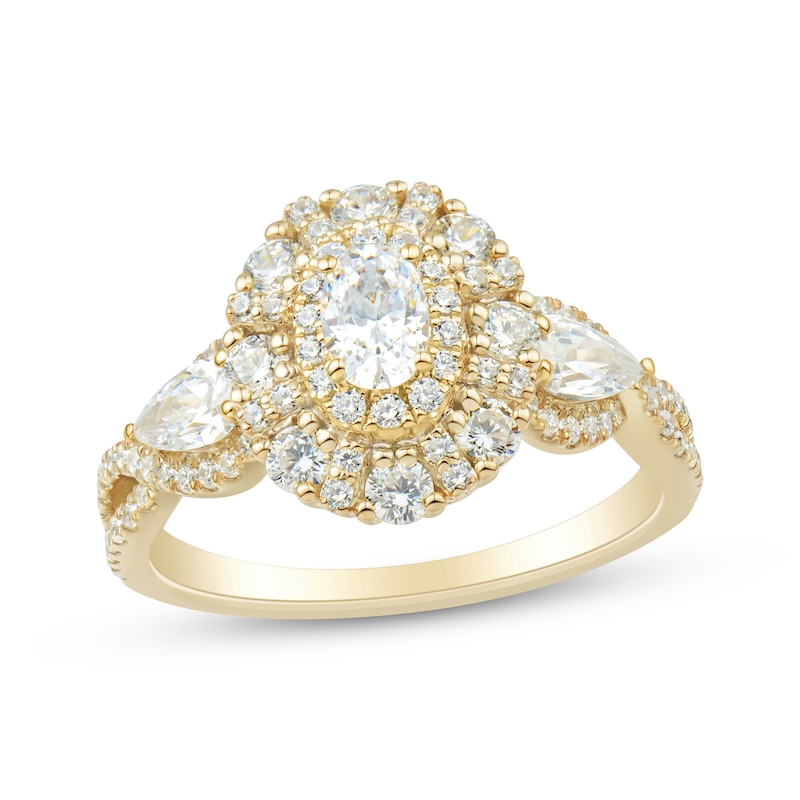 Main Image 1 of Adore Oval-Cut & Pear-Shaped Diamond Three-Stone Engagement Ring 1-1/2 ct tw 14K Yellow Gold