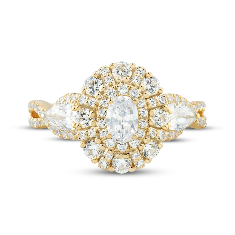 Main Image 3 of Adore Oval-Cut & Pear-Shaped Diamond Three-Stone Engagement Ring 1-1/2 ct tw 14K Yellow Gold