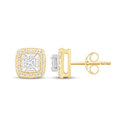 Princess-Cut Diamond Halo Stud Earrings 1/4 ct tw 10K Yellow Gold