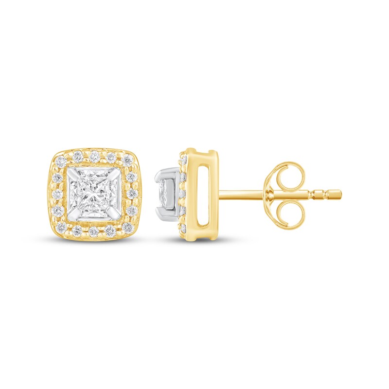 Main Image 1 of Princess-Cut Diamond Halo Stud Earrings 1/4 ct tw 10K Yellow Gold