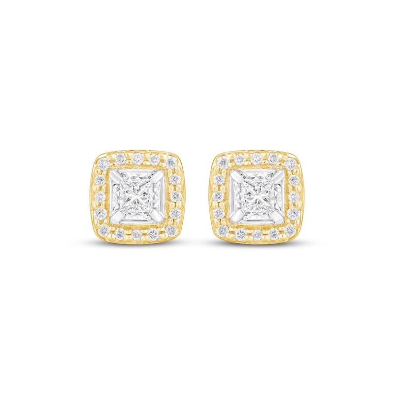 Main Image 2 of Princess-Cut Diamond Halo Stud Earrings 1/4 ct tw 10K Yellow Gold