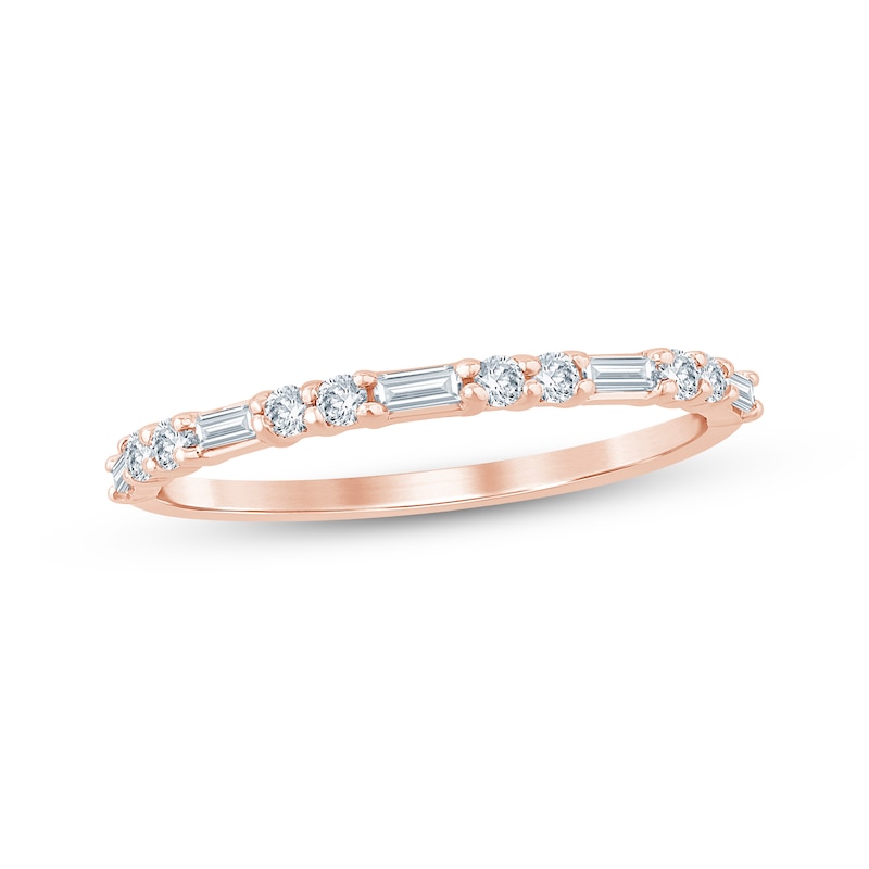 Main Image 1 of Adore Lab-Grown Diamonds Round & Baguette-Cut Anniversary Ring 1/3 ct tw 10K Rose Gold