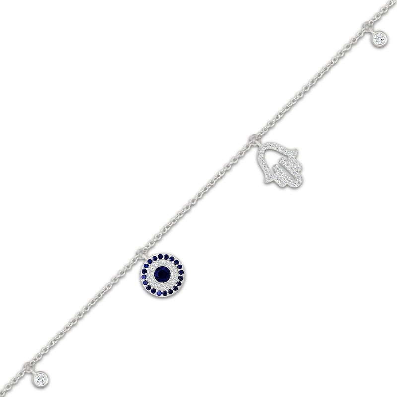 Main Image 2 of Blue & White Lab-Created Sapphire Hamsa & Evil Eye Dangle Bracelet Sterling Silver 7.5"