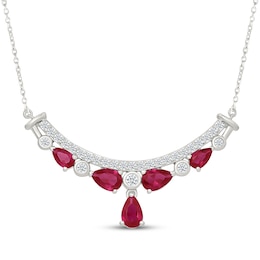Pear-Shaped Lab-Created Ruby & White Lab-Created Sapphire Necklace Sterling Silver 18"