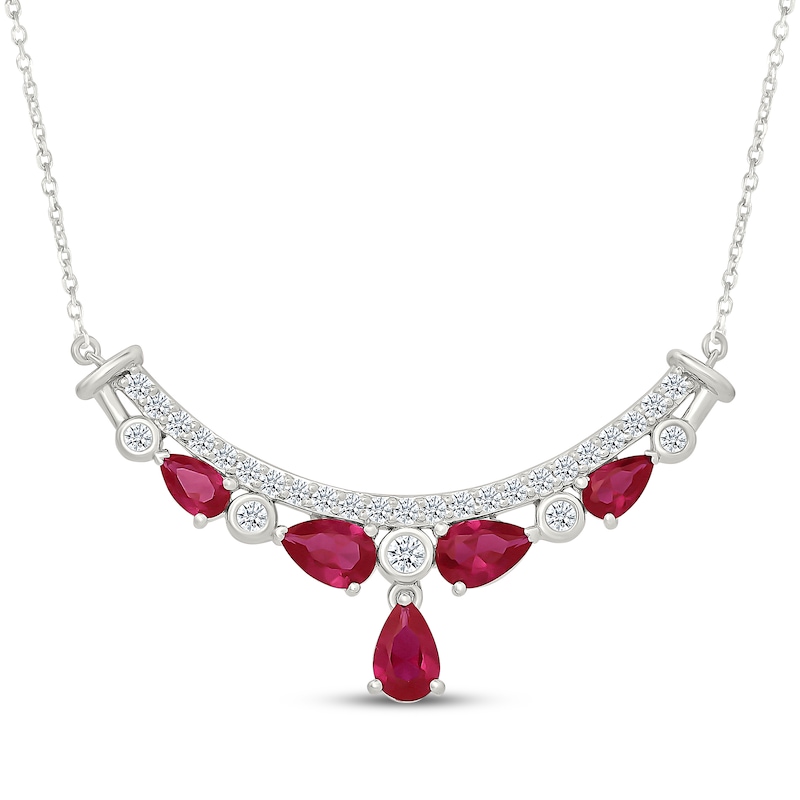 Main Image 1 of Pear-Shaped Lab-Created Ruby & White Lab-Created Sapphire Necklace Sterling Silver 18"