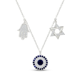 Blue & White Lab-Created Sapphire Symbols Necklace Sterling Silver 18"