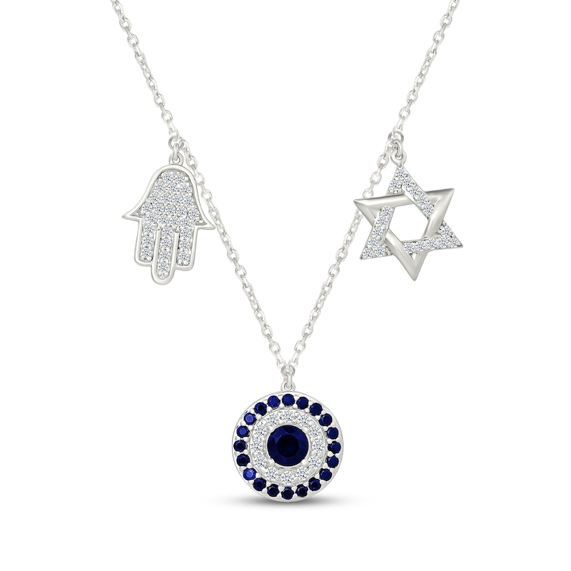 Main Image 1 of Blue & White Lab-Created Sapphire Symbols Necklace Sterling Silver 18"