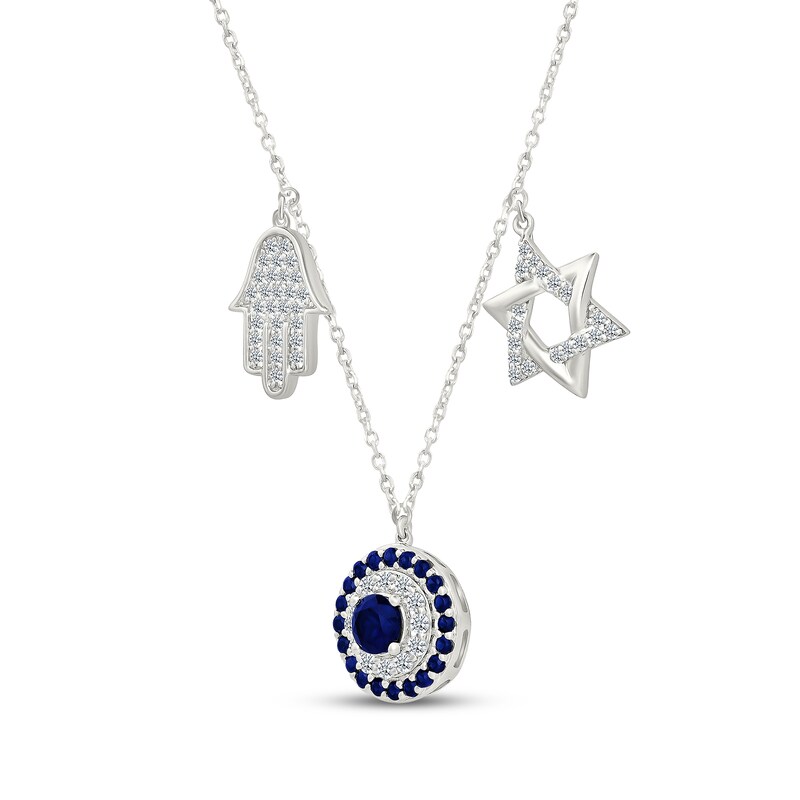 Main Image 2 of Blue & White Lab-Created Sapphire Symbols Necklace Sterling Silver 18"