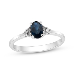 Oval-Cut Natural Blue Sapphire & Diamond Ring 1/15 ct tw 10K White Gold
