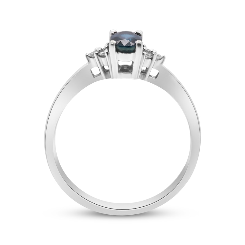 Main Image 3 of Oval-Cut Natural Blue Sapphire & Diamond Ring 1/15 ct tw 10K White Gold
