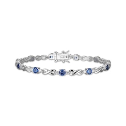 Blue & White Lab-Created Sapphire Infinity Bracelet Sterling Silver 7.25"