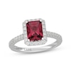 Thumbnail Image 1 of Neil Lane Radiant-Cut Rhodolite Garnet & Diamond Halo Engagement Ring 1/2 ct tw 14K White Gold