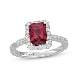 Neil Lane Radiant-Cut Rhodolite Garnet & Diamond Halo Engagement Ring 1/2 ct tw 14K White Gold