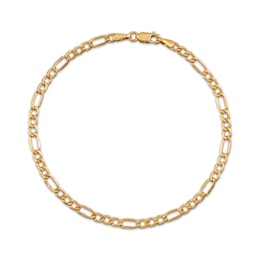 3.4mm Figaro Chain Bracelet Hollow 10K Yellow Gold 7.5"