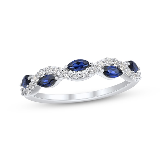 Adore Lab-Grown Diamonds Marquise-Cut Blue Lab-Created Sapphire Anniversary Ring 1/4 ct tw 14K White Gold