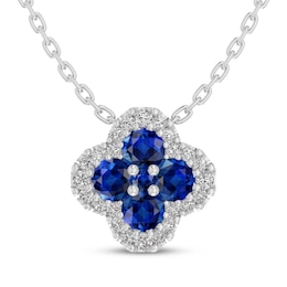 Blue & White Lab-Created Sapphire Clover Necklace Sterling Silver 18"
