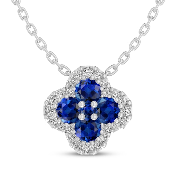 Blue & White Lab-Created Sapphire Clover Necklace Sterling Silver 18"