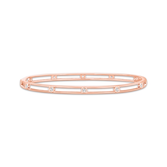 Diamond Bezel-Set Station Bangle Bracelet 1/5 ct tw 10K Rose Gold