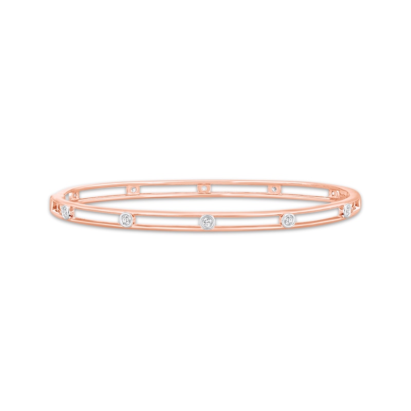Main Image 1 of Diamond Bezel-Set Station Bangle Bracelet 1/5 ct tw 10K Rose Gold