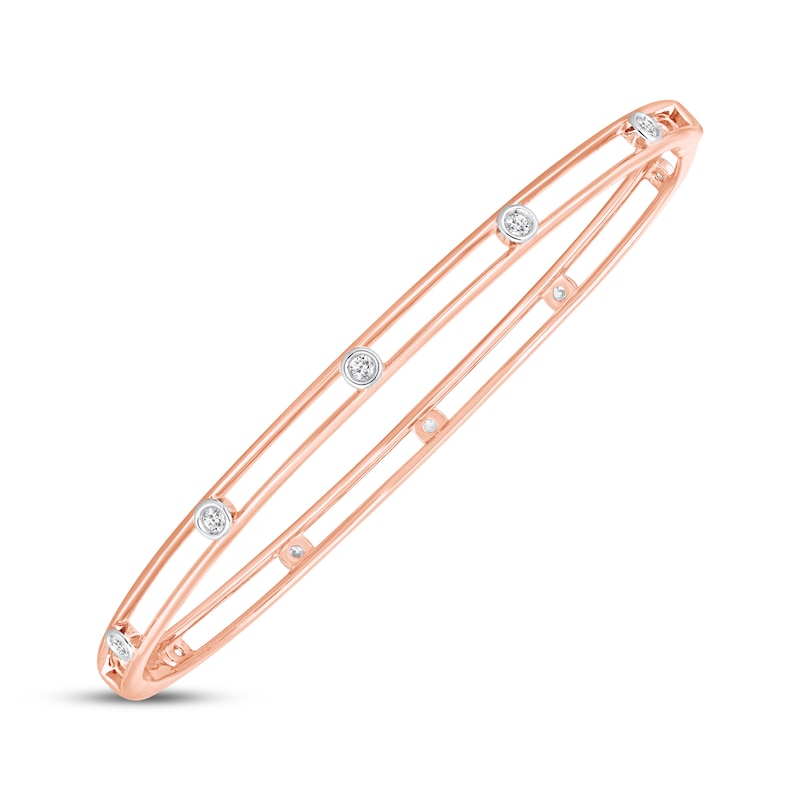 Main Image 2 of Diamond Bezel-Set Station Bangle Bracelet 1/5 ct tw 10K Rose Gold