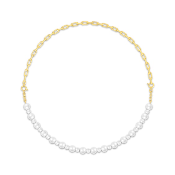 STUDIO BY KAY Cultured Freshwater Pearl & Paperclip Chain Choker Necklace 24K Yellow Gold Vermeil Sterling Silver 15"