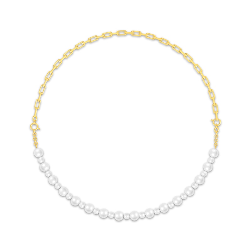 Main Image 1 of STUDIO BY KAY Cultured Freshwater Pearl & Paperclip Chain Choker Necklace 24K Yellow Gold Vermeil Sterling Silver 15"
