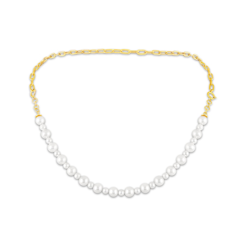 Main Image 2 of STUDIO BY KAY Cultured Freshwater Pearl & Paperclip Chain Choker Necklace 24K Yellow Gold Vermeil Sterling Silver 15"