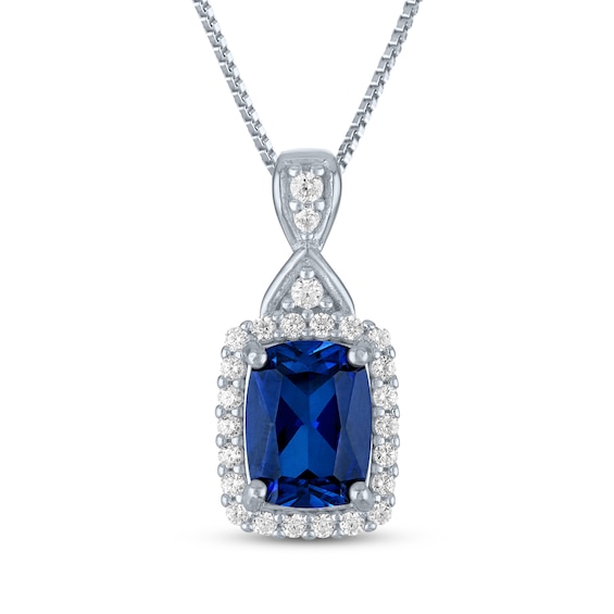 Cushion-Cut Blue Lab-Created Sapphire & White Lab-Created Sapphire Drop Necklace Sterling Silver 18"