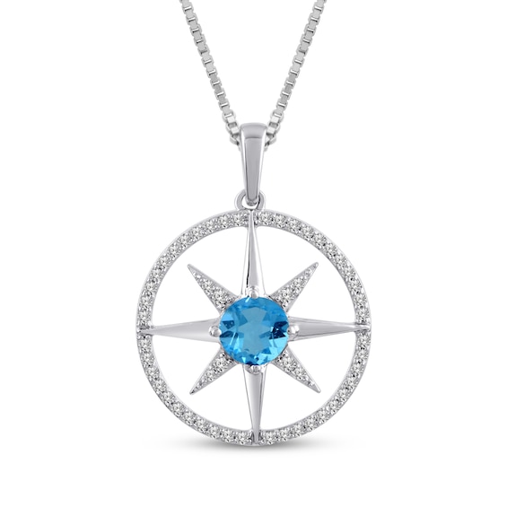 Swiss Blue Topaz & White Lab-Created Sapphire Star Circle Necklace Sterling Silver 18"