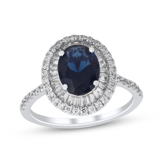 KAY Lab-Grown Diamonds Oval-Cut Blue Lab-Created Sapphire Halo Ring 3/4 ct tw 10K White Gold