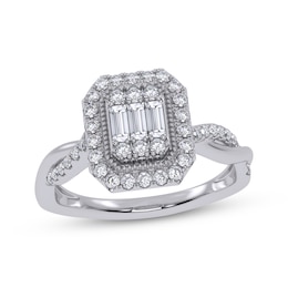 Adore Baguette & Round-Cut Diamond Halo Engagement Ring 3/8 ct tw 10K White Gold