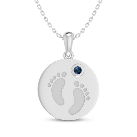 Lab-Created Alexandrite Baby Feet Disc Necklace Sterling Silver 18"
