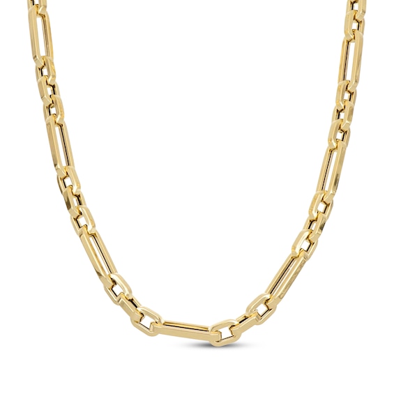 3.3mm Modern Figaro Chain Necklace Hollow 18K Yellow Gold 16"