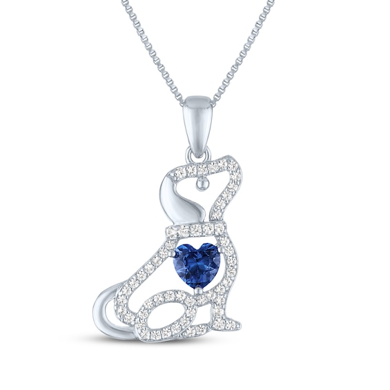 Heart-Shaped Blue Lab-Created Sapphire & White Lab-Created Sapphire Puppy Necklace Sterling Silver 18"
