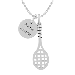 Tennis Racket and Round Disc Charm Necklace