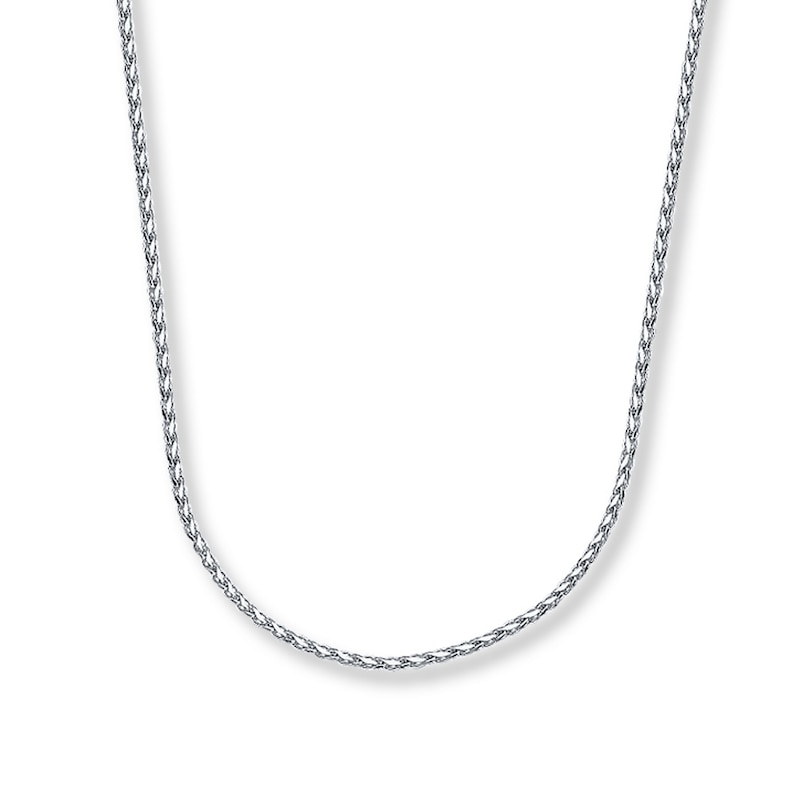 Solid Wheat Chain Necklace 14K White Gold 24"
