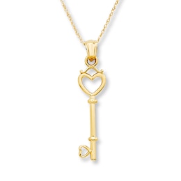 Heart Key Necklace 10K Yellow Gold 18&quot;