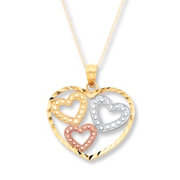 Heart Necklace 10K Tri-Tone Gold 18&quot;