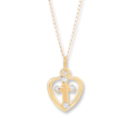 Children's Heart Cross Necklace 14K Yellow Gold 13&quot;