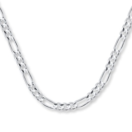 Solid Figaro Chain Necklace 14K White Gold 24&quot;