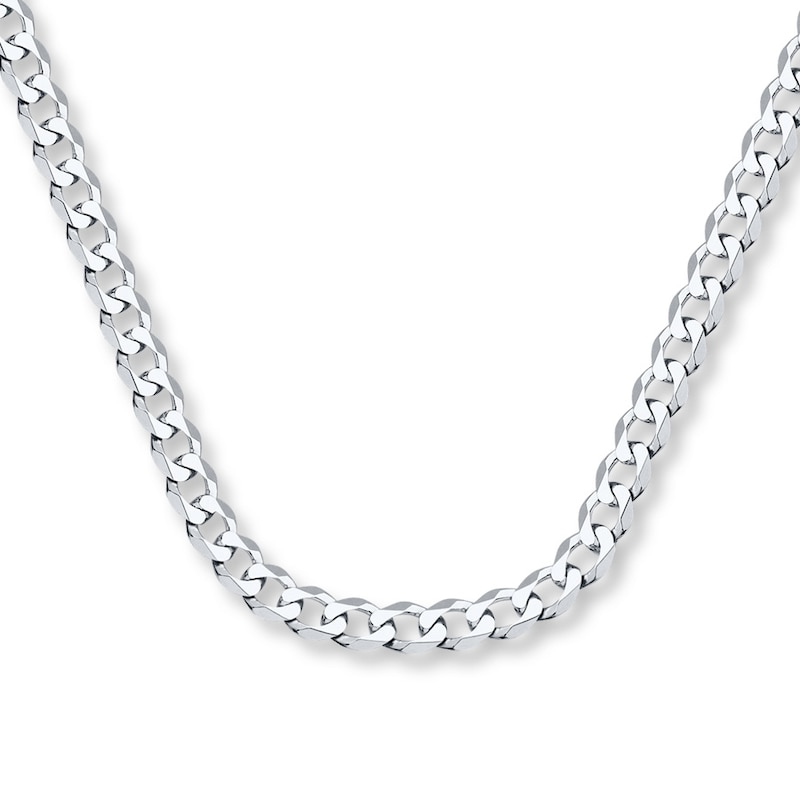 Solid Curb Chain Necklace 14K White Gold 22"