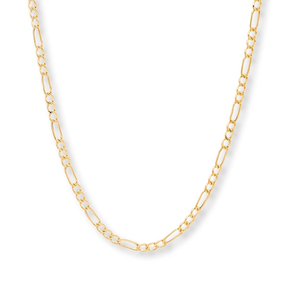 Figaro Chain Necklace Hollow 14K Yellow Gold 20"