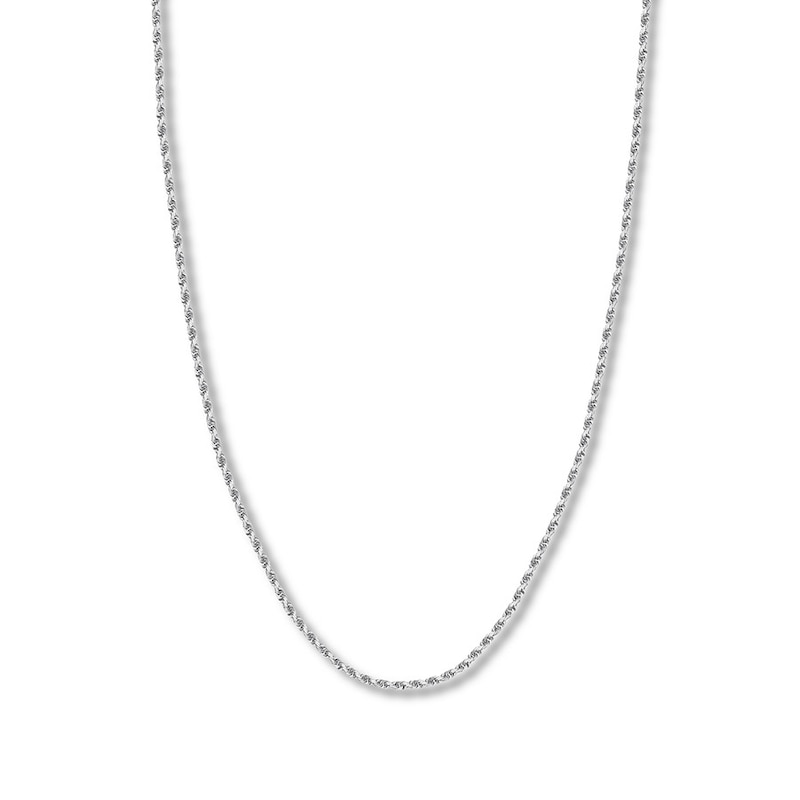 30" Textured Solid Rope Chain 14K White Gold