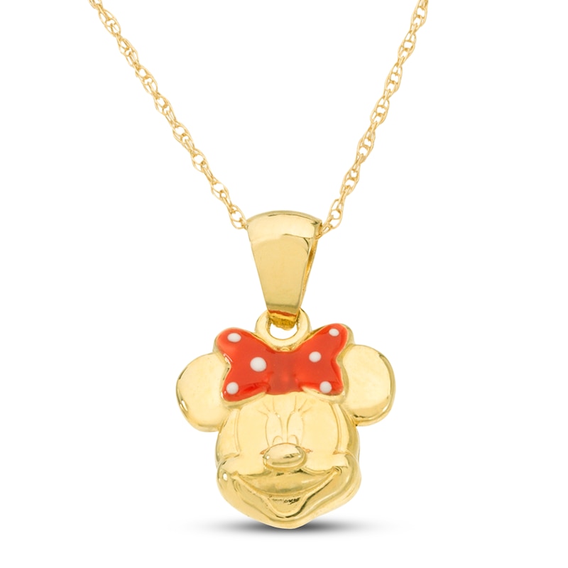 Main Image 1 of Children's Minnie Mouse Enamel Necklace 14K Yellow Gold 13"