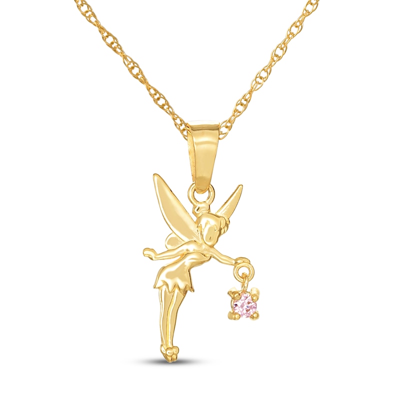Main Image 1 of Children's Tinkerbell Pink Cubic Zirconia Necklace 14K Yellow Gold 13"