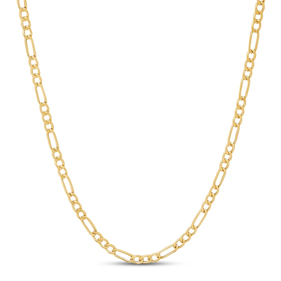 2.6mm Figaro Chain Necklace Hollow 14K Yellow Gold 22"