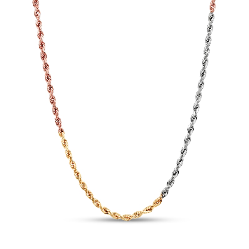 Main Image 1 of Rope Chain Necklace Hollow 14K Tri-Tone Gold 18"